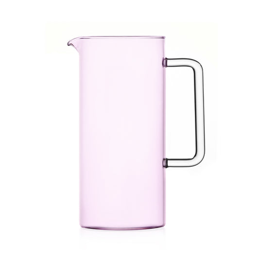 Carafe en verre rose anse transparente